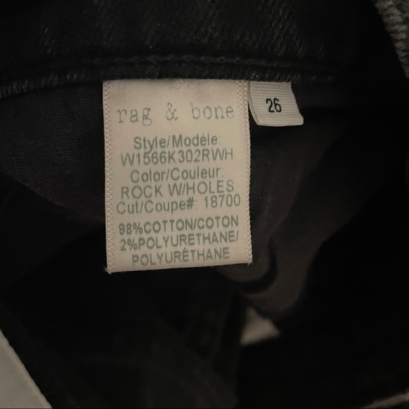 RAG & BONE High-Rise Black Distressed Nina Skinny Jeans Color Rock Wholes Sz 26 - Picture 10 of 11